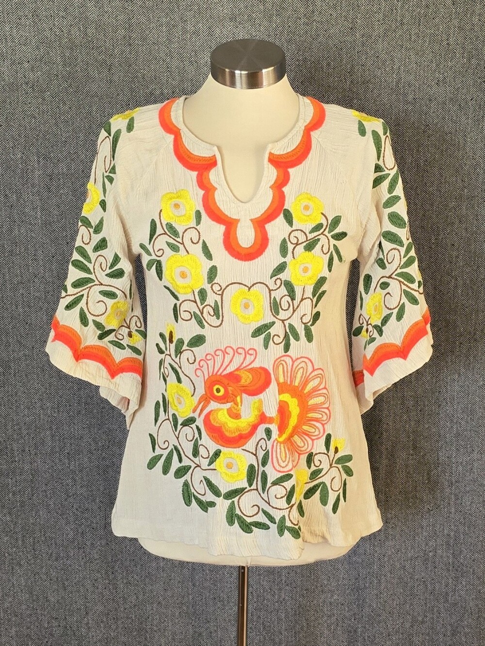 ivy jane Women Embroidered Blouse Multicolord Bright Colors Size XS Bell Sleeves